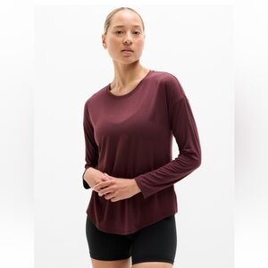 Athleta Move with Ease Long Sleeve Tee in Garnet Burgundy color NWT